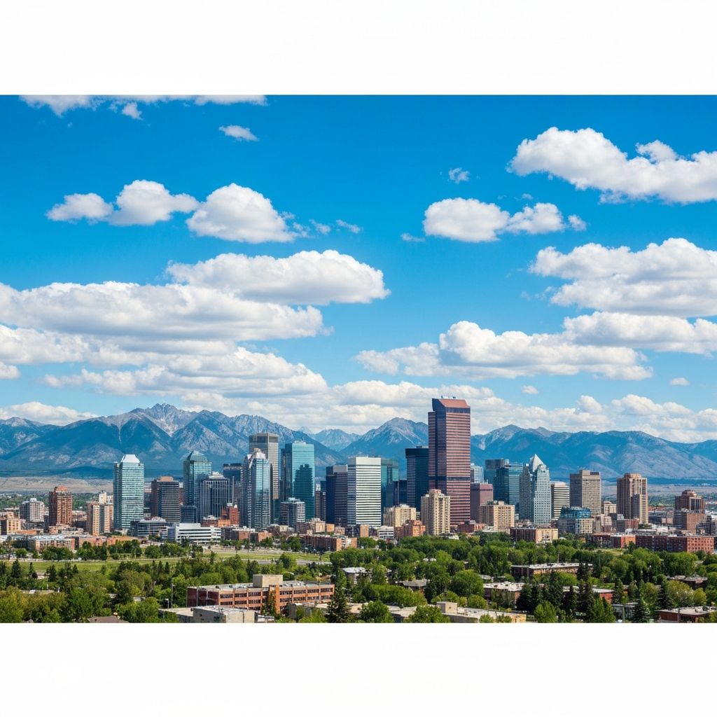 Calgary skyline with Rocky Mountains